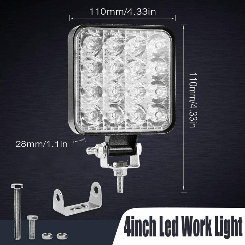 Turboo شريط ضوء LED، Turboo 10 قطع 4 بوصة 48 واط ضوء عمل LED مصابيح بقعة مربعة مصابيح خارج الطريق مصابيح LED للشاحنات، المركبات خارج الطريق، ATV، SUV، UTV، 4WD، جيب، قارب والمزيد - Image 2